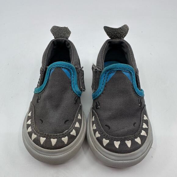 Vans Off The Wall Classic Slip-On V Shark Shoes Gray Blue Little Kids Size US 4 - Picture 5 of 9